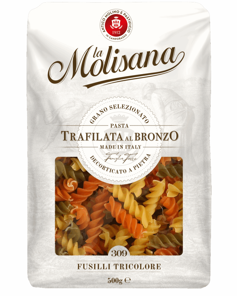 Fusilli Tricolore Pasta De Sémola De Trigo Duro Con Espinaca Y Tomate 500g Caja X12 Paquetes